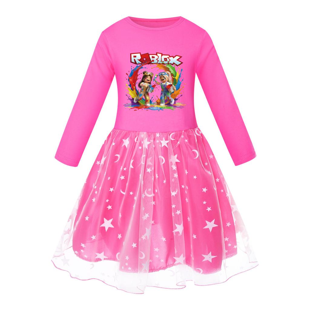 5577 Kids Girls Roblox Printed Mesh Rainbow Dress