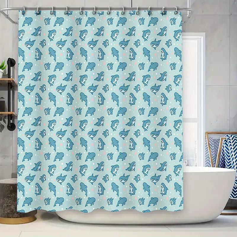 

Ocean Whale Shower Curtain Sea Animal Pattern Waterproof Bathroom Decor Blue Teal Coastal Vibes Nautical Home Textile Beach Them W60H190(CM)-1 Pcs