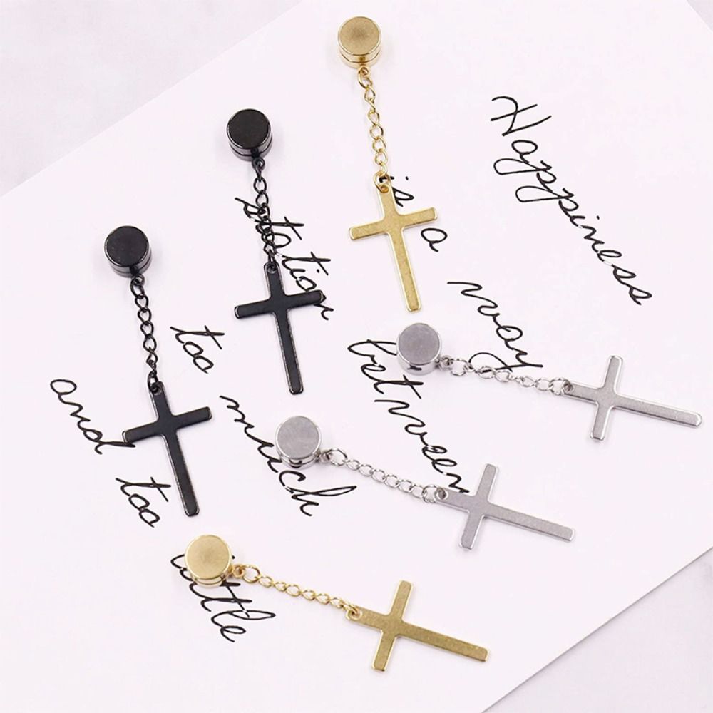 Fashion Simple Frosting Cross Pendant Man Magnet Earrings Korean Style Ear Stud Round Earrings