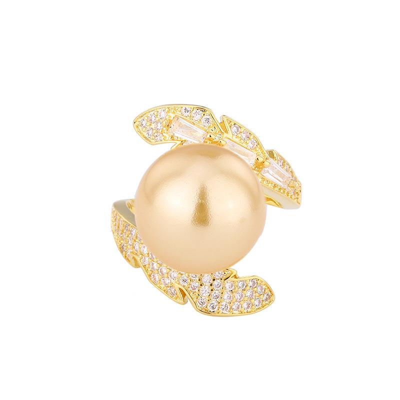 Jewelry Copper Platinum Plated Pearl Cross Ring Women 14Mm