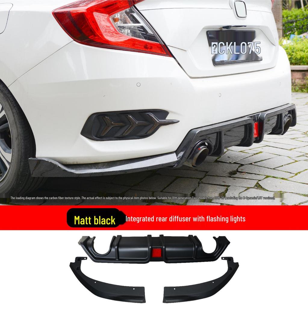 10th Gen Civic Modified Rear Diffuser Kit with Flashing Spoiler Light & Exhaust Tip