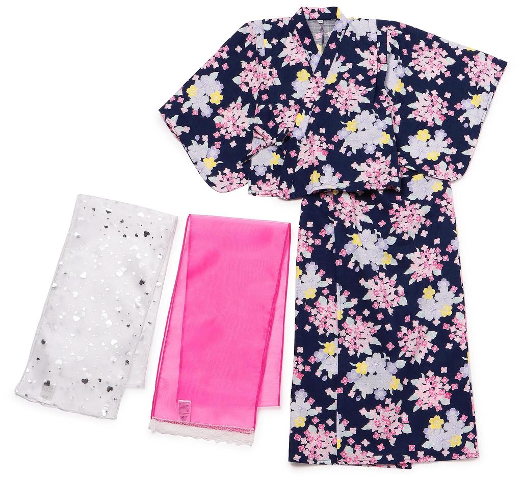 Alice Magic Yukata Set for Hydrangea 150cm One-Piece Girls, (01),