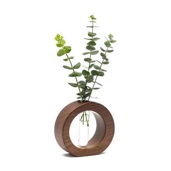 Wooden 1 Glass Test Tube Home Decor Planter Modern Flower Vase with Wood Stand Plant Propagation