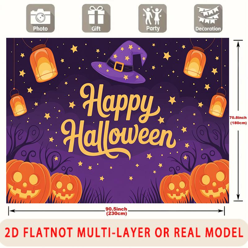 Party Backdrop Halloween Stars Purple Flat Witch Pumpkin Lantern Multi Layered Event Backdrop Decoration Front Door Decor