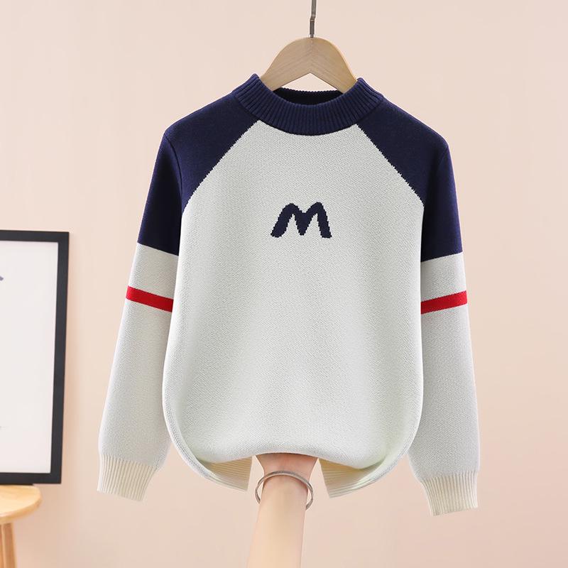 

Дитячий щільний бавовняний светр з флісовою підкладкою: В язаний светр для старших дітей - З круглим вирізом, Модний базовий шар для осені/зими 170 cm