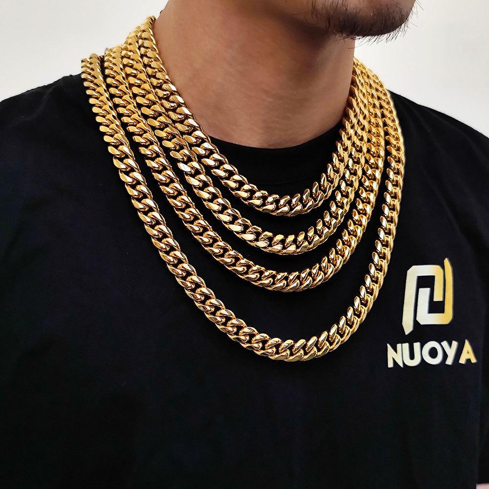 Trendige Cuban Link Kette & Armband aus Edelstahl mit glattem Verschluss