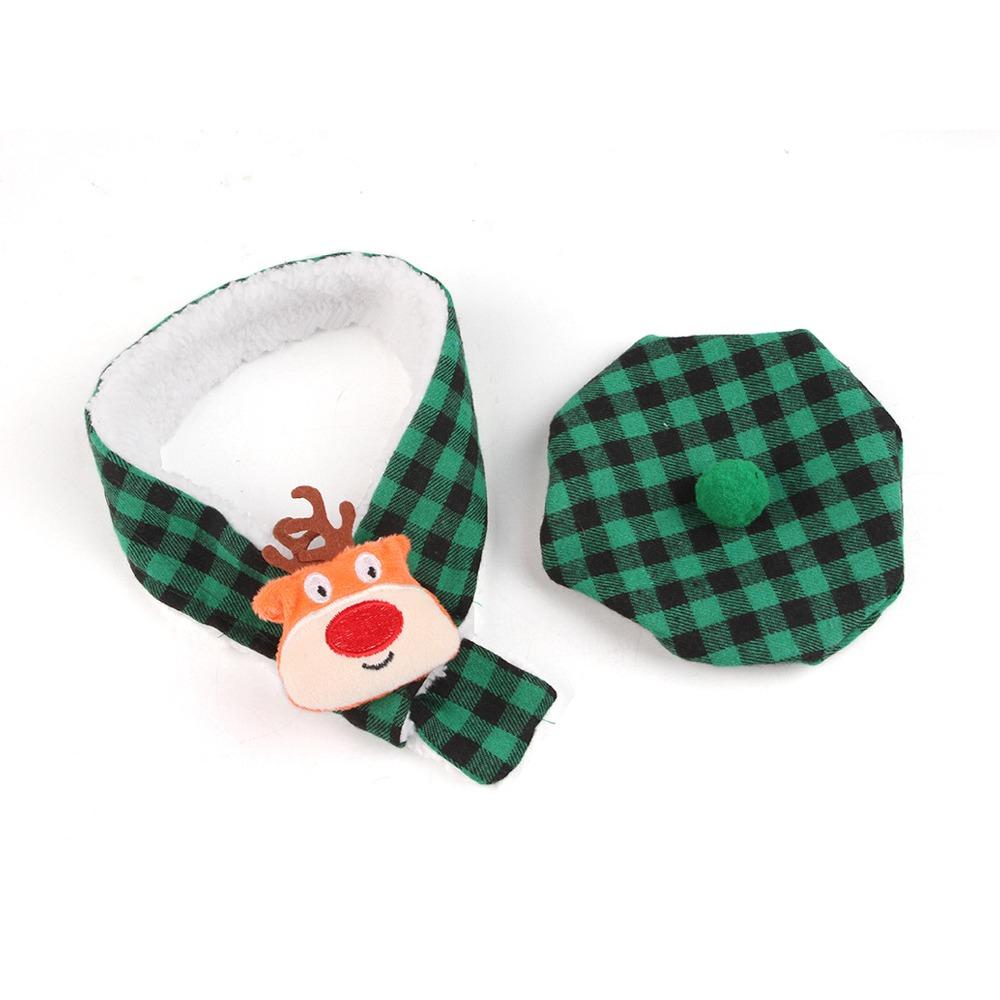 

Tartan Pet Hat and Scarf Set Warm Christmas Dress Up Set Cat Christmas Decoration Festival L