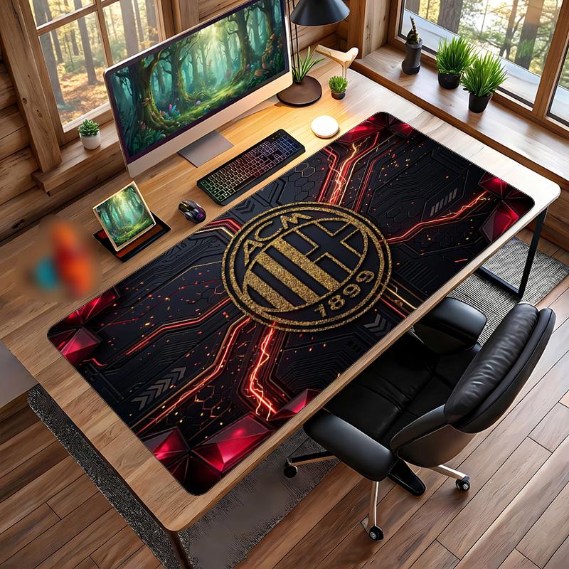 משטח עכבר גדול מודפס AC Milan, משטח שולחן גיימינג מגומי רך מונע החלקה לקישוט משרד, מחשב נייד, מחשב