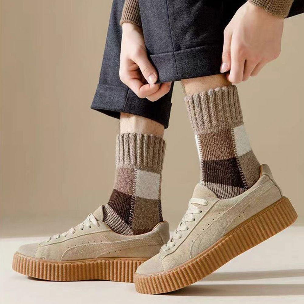 Fashion Thickened Warm Winter Socks Breathable Colorblock Warm Wool Socks Soft Comfortable Home Socks Unisex