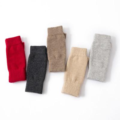 Pure Cashmere Autumn and Winter New Men and Women Thickened Solid Color Half Mittens Warm Half Finger Knitted Gloves