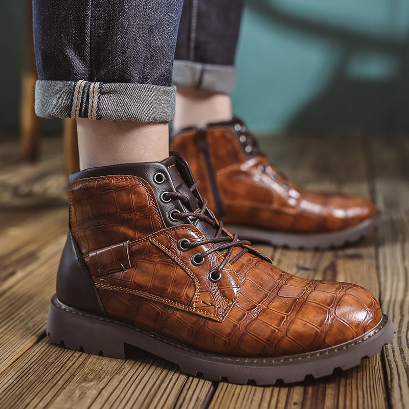 Retro Fashion Brown High-top Shoes for Men Breathable Leather Casual Shoes Big Size 48 Ankle Boots Men 2024 Zapatos Para Hombres