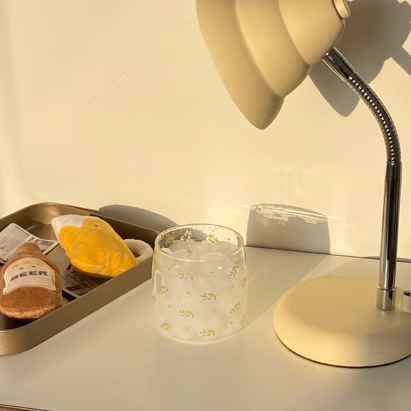 Busy Homemade, Summer Small Floral Glass Niche Retro Flower Juice Drink Glass Water Cup Cold Drink