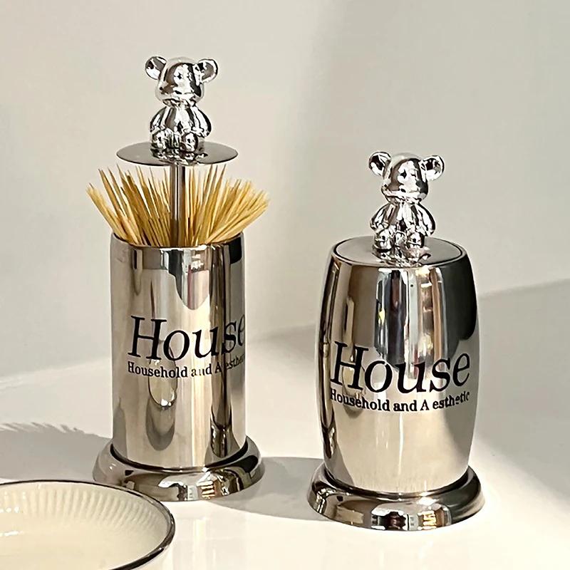 Home Light Luxury Bear Toothpick Holder Stainless Steel Hotel Personalized Creativity High Appearance Level Toothpick Box
