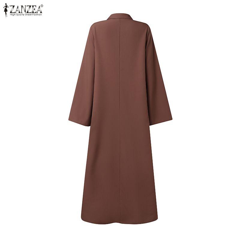 ZANZEA Women Casual Turn Down Collar Loose Floral Embroidery Long Sleeve Dress