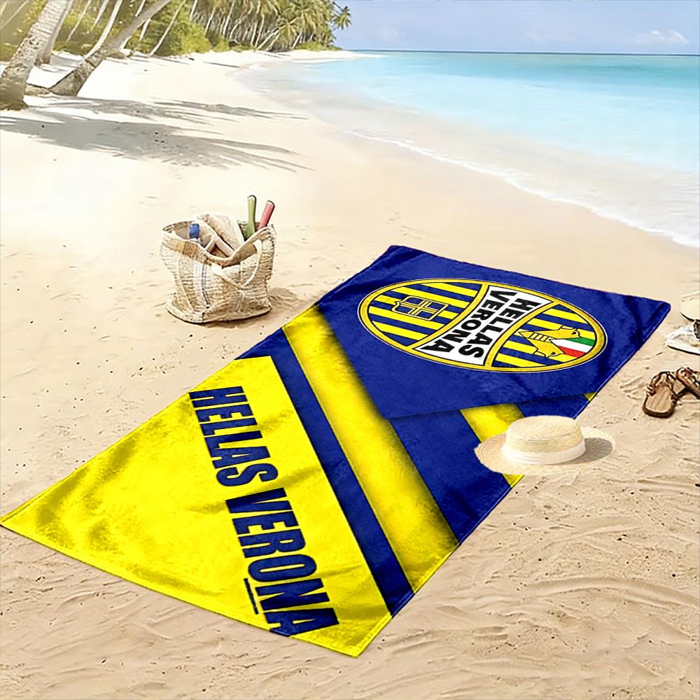 Giant Beach Towel with Hellas Verona FC Crest, Quick Dry Microfiber, Soft Absorbent, for Soccer Fan Beach Pool Travel