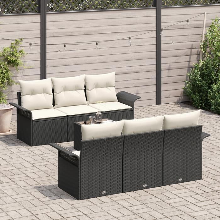 VidaXL Set de Canapé de Jardin 7 pièces avec Coussins Noir Poly Rotin 3345247