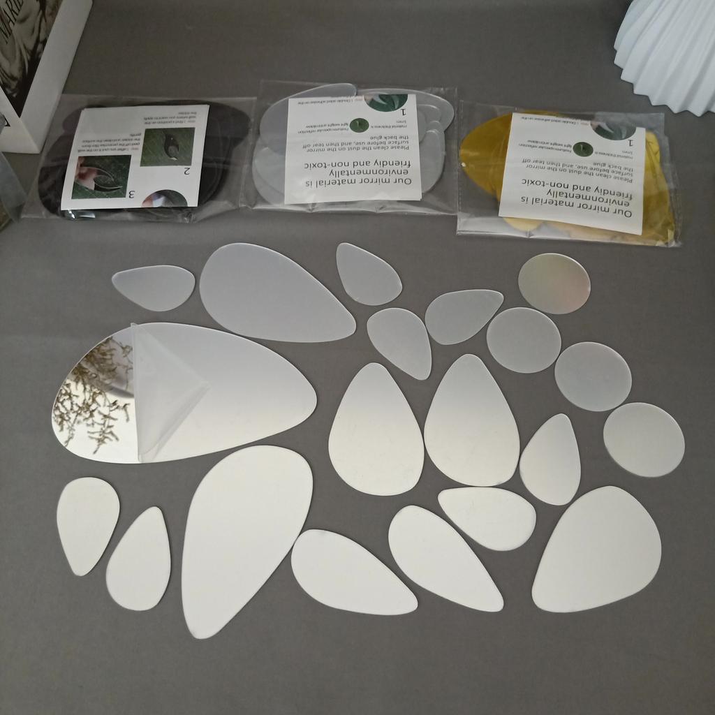 20pcs 3D Mirror Wall Sticker Pebble Stone Shape Mirror Mural Wall Decal for Living Room Bedroom TV Background Art DIY Home Decor