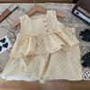 Summer New Girls' Clothing Polka Dot Love Single Breasted Top+ Pants 2P Set Girls' Clothing Children's Cute Set