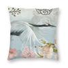 White Crane Sakura Pillowcase Polyester Linen Velvet Creative Zip Decor Home Cushion Cover Wholesale