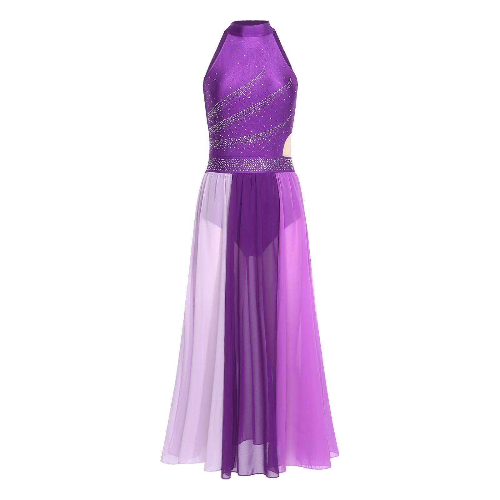 Modern Contemporary Dance Costume Women s Sleeveless Liturgical Praise Dance Dress Sleeveless Color Block Mesh Leotard Dress S