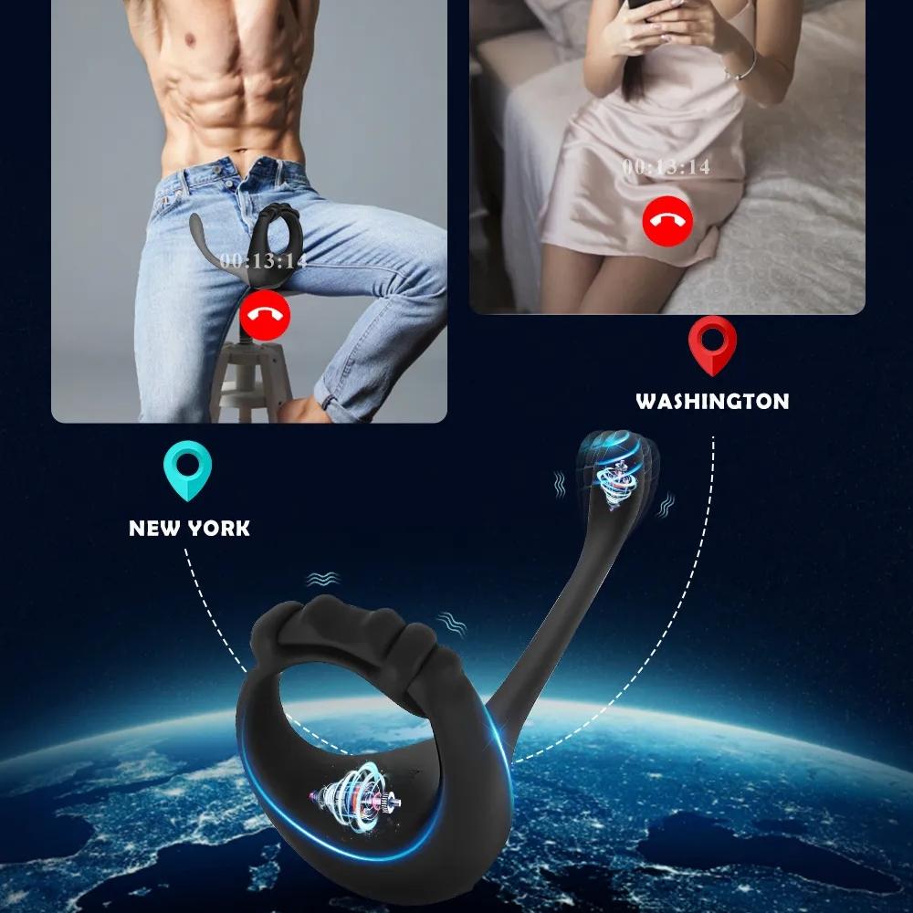 Justerbar APP Bluetooth Control Cock Ring Sexy leker for menn Oppvarming av prostata massasjeapparat Forsinket utløsning Penisringer Vibratorer