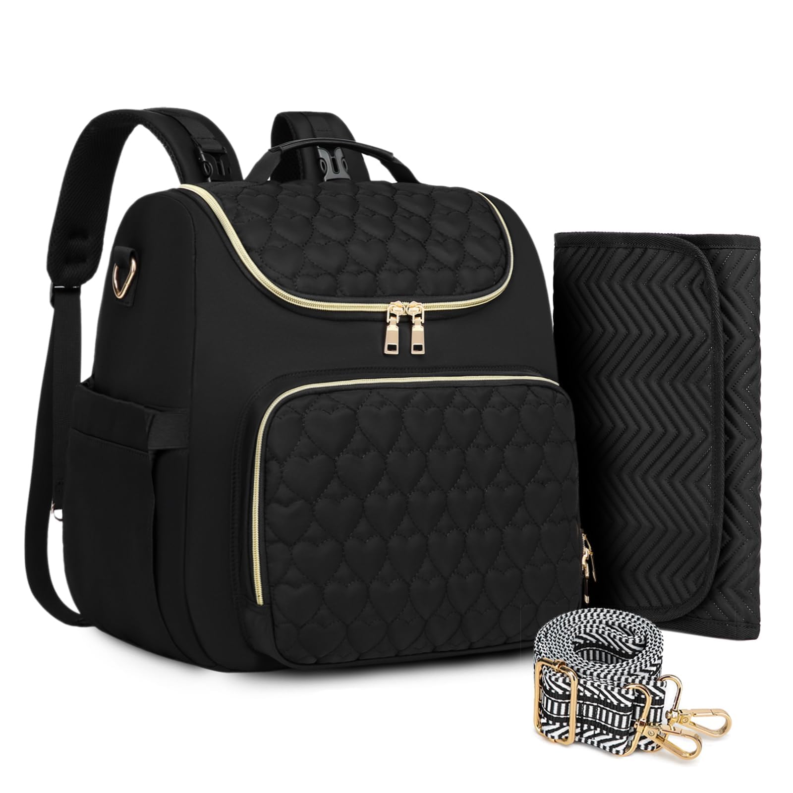 

Xocvji Diaper Changing Backpack, 4-in-1 Convertible Baby Travel Backpack with Diaper Changing Pad, Insulated Pocket, and Stroller Straps, Black