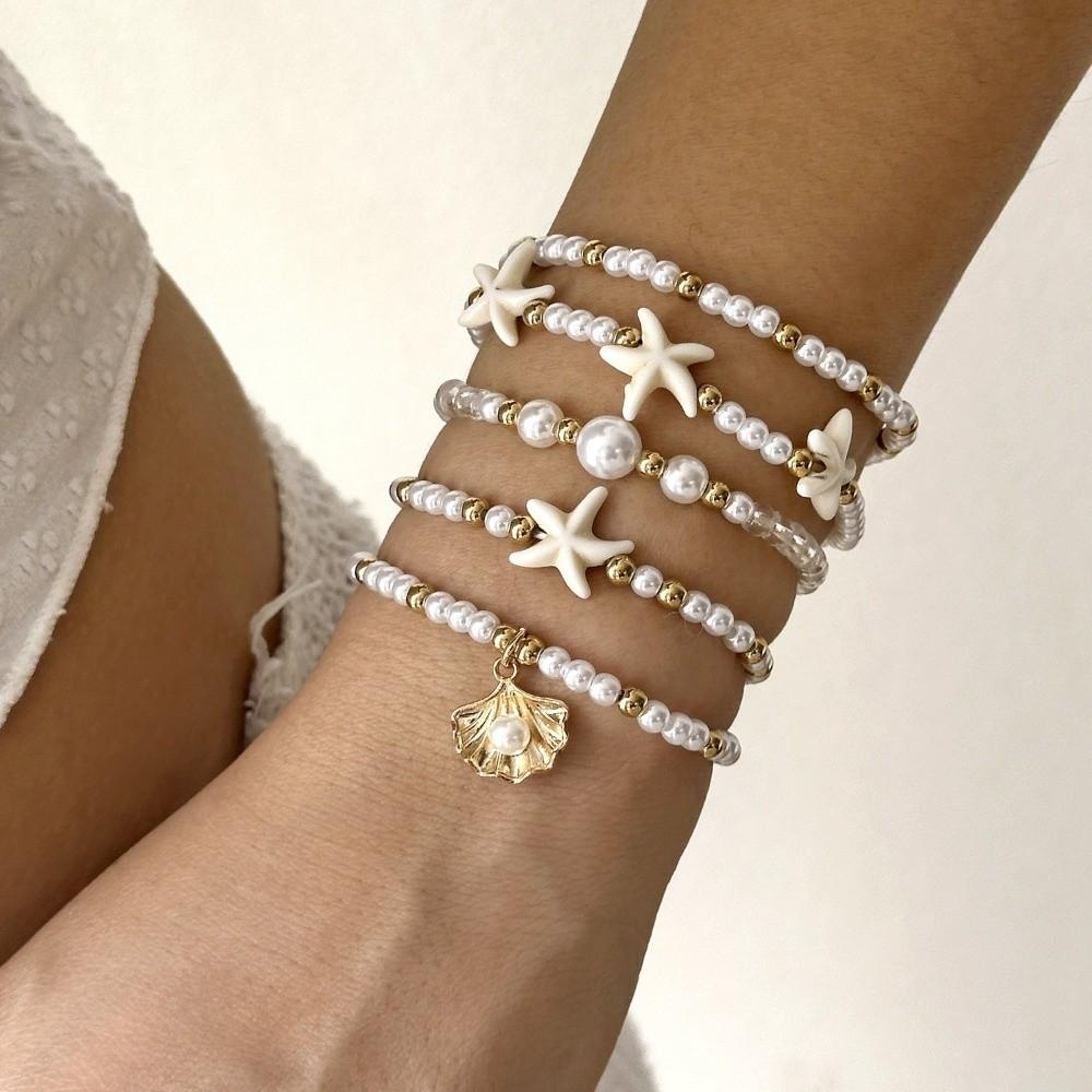 Starfish Conch Beaded Bangles Bohemian Wrap Charm Hand Chain Multilayer Shell Bracelets Jewelry
