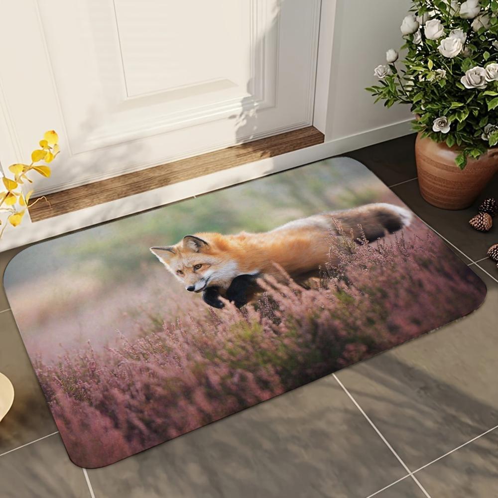 1pc Cute Fox Animal Bathroom Absorbent Mats Anti-Slip Mats Home Decor Supplies Carpets Home Kitchen Floor Mats