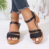 Rundkopf dicker Absatz Ein-Wort-Schnalle Sandalen Damen Sommer neu einfache Riemen hochhackige Mode Sandalen Damen