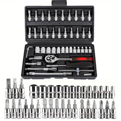 46pcs /set Car Repair Kit Sleeve Set Portable Car Repair Tool Ratchet Torque Wrench Combination Car Repair Kit Mechanical Tools