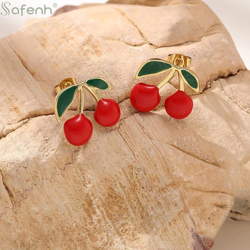 Fresh And Sweet Alloy Cherry Stud Earrings, Unique And Versatile Fashion Earrings, With Colorful Fruit Pendants