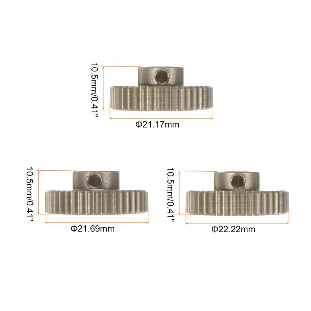 Uxcell 48P 7075 Aluminum Pinion Motor Gear Set, 38T, 39T, 40T, for 5mm RC Motor Shaft, 48-Pitch Gear for RC Cars, Includes Hex Wrench, 3 Pieces