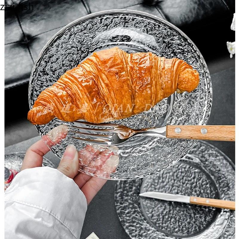 Transparent Glass Plate Dessert Plates Dining Plate Butter Dish Display Tray Dim Sum Dish Cake Plates Fruit Dish Salad Bowl