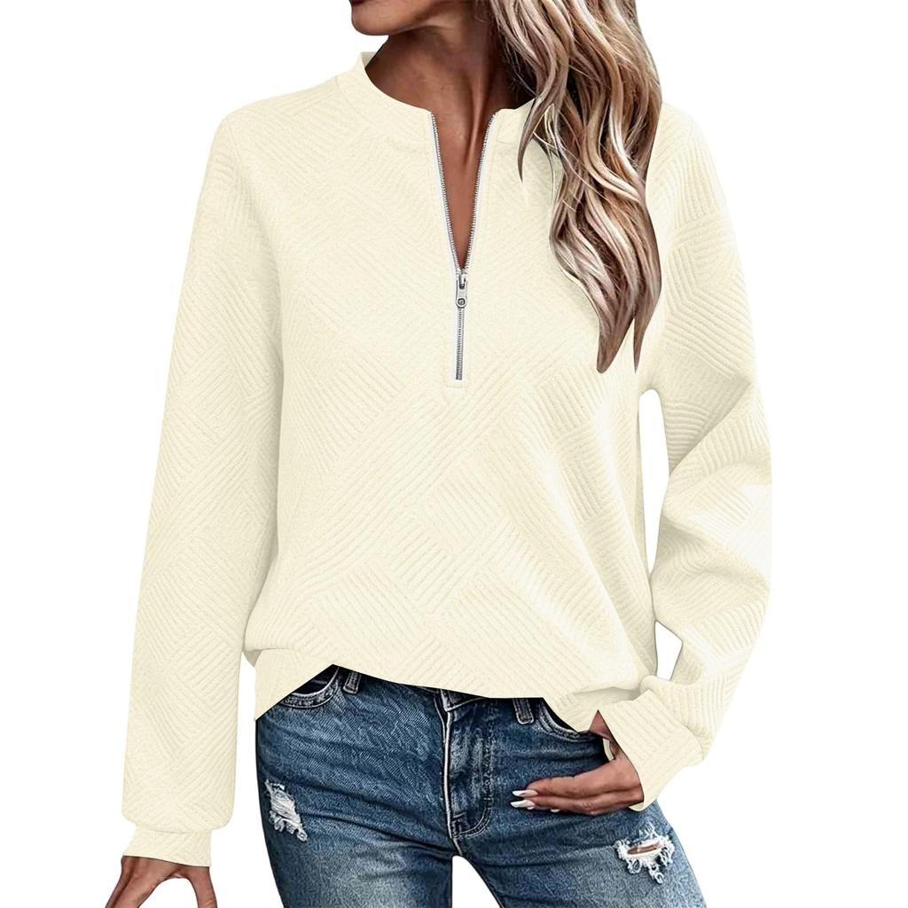 Women's Casual Long Sleeve Half Zip Stand Collar Sweatshirt Top