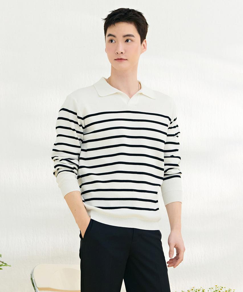 CHASECULT Men'S Striped Collar Sweater-Dark5213B01