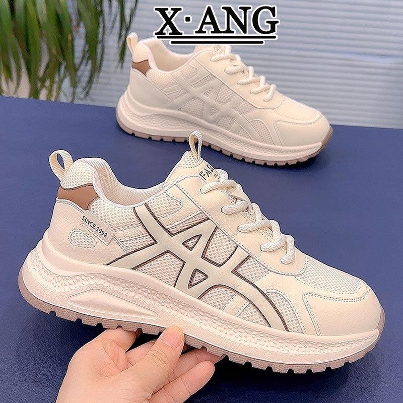 Leather soft-soled mesh breathable children's shoes versatile thick-soled casual sports shoes show feet little dad shoes