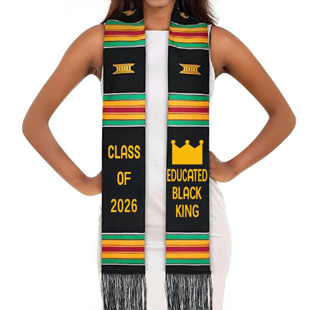 Black Satin Double Layer Tassel Graduation Stole with Logo for Coming-of-Age Ceremony