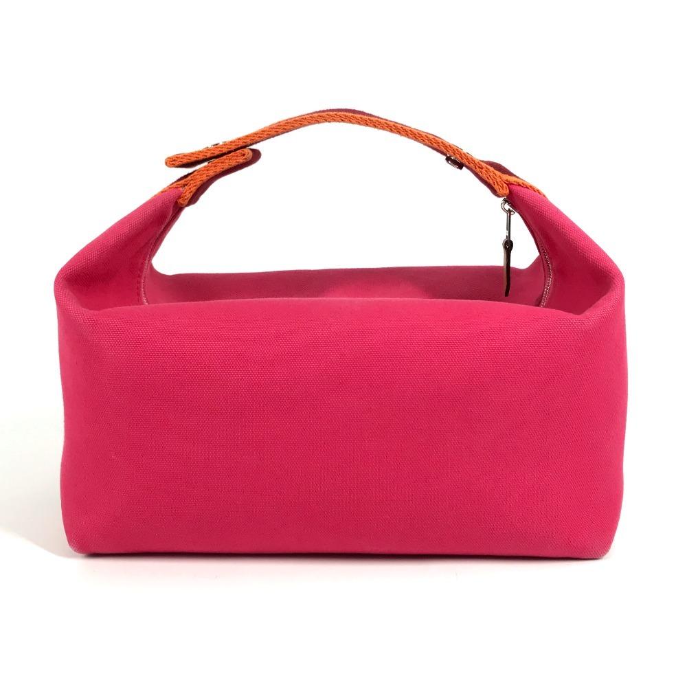 HERMES Bridea Black GM Bag pouch vanity bag H logo Hand Bag cotton hibiscus pink