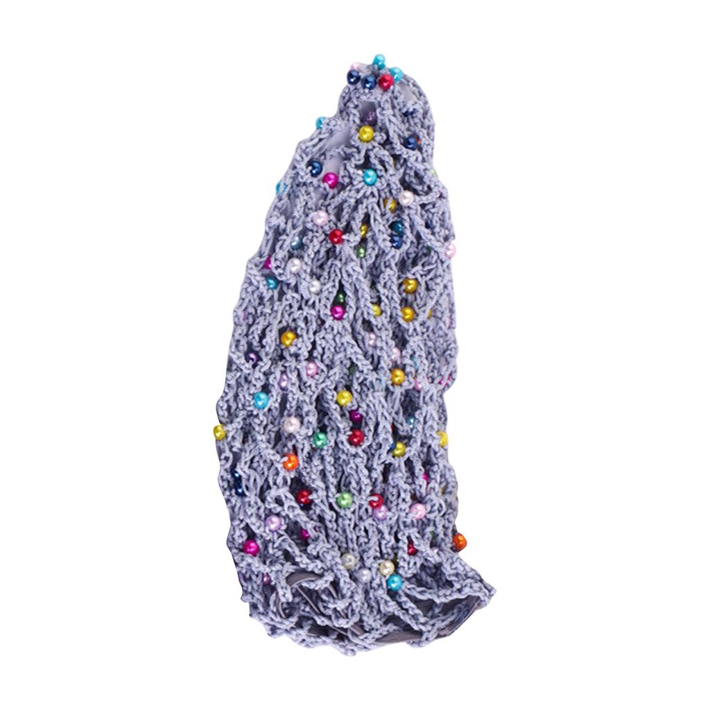 Mesh Hair Net Polyester Knit Snoods Crocheted Sleep Cap with Faux Pearls Decoration Fashionable Head Cover for Women