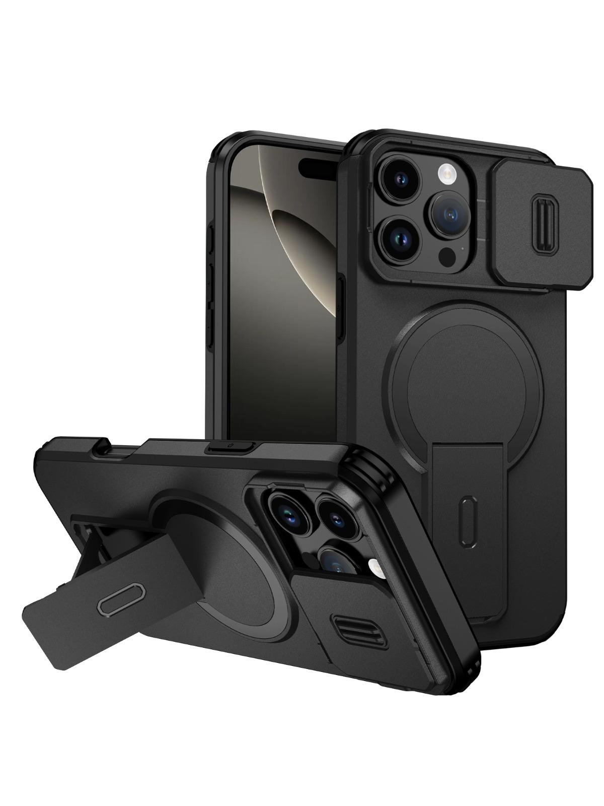 

Чехол для iPhone 17 Pro Max Air 16e 15 14 Plus 16 12 13 Pro iPhone17 Двухслойный чехол Защитное кольцо для линз Чехол-подставка iPhone17 Pro Max чёрный