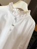 Spring 2026 Women's White Ruffle Stand Collar Loose Shirt