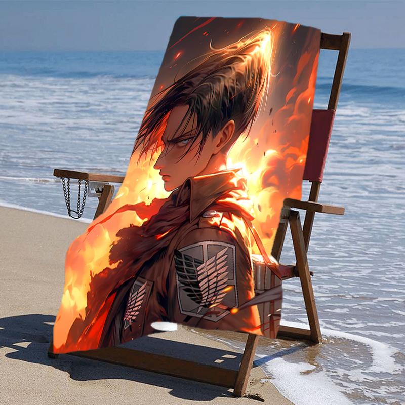 proof beach towel with a Attack on Titan2 pattern - soft,absorbent,quick-drying,machine washable - perfect for swimming,camping,bathing