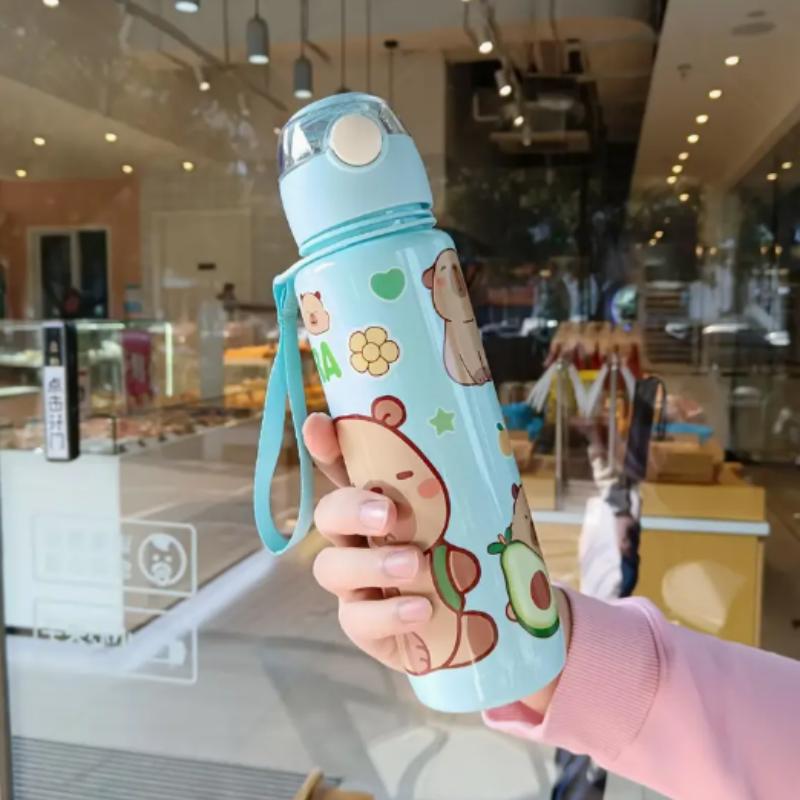 700ml Capybara Cute Water Bottle Large Capacity Sports Water Bottle with Straw & Handle Kawaii Water Cup for Outdoor Activities