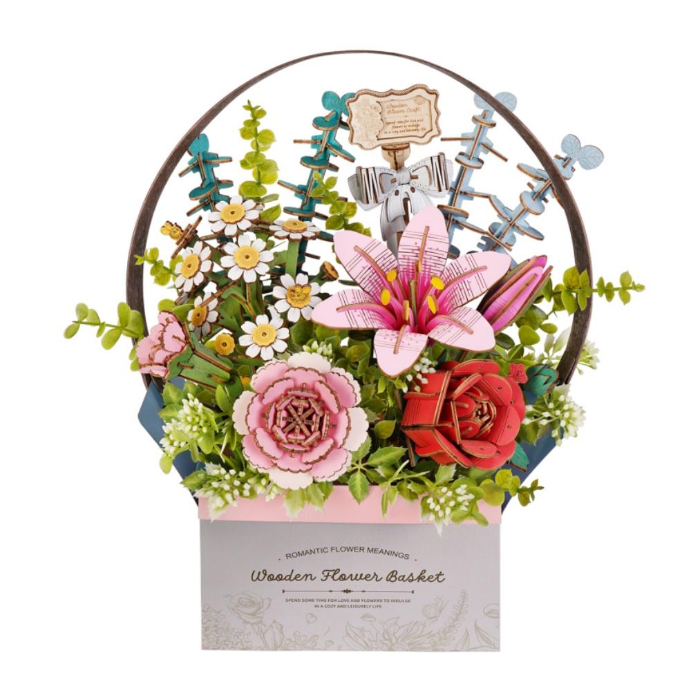 Robotime 3D Puzzle Flowers Wooden Model Kits DIY Wooden Puzzle Flower Bouquet Flowers Model Kits Handcraft Building Set
