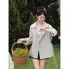 Women's Beige Lapel Short Trench Coat