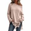 Women's Casual Mid-Length Knit Top with Lace Trim and Side Slit in Colors