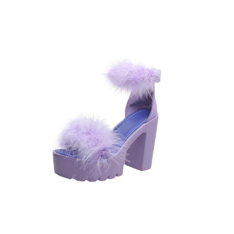 Summer New Thick Heel High Heel Sandals Women's Large Size Women's Fluffy Platform Fashion Women's Sandals