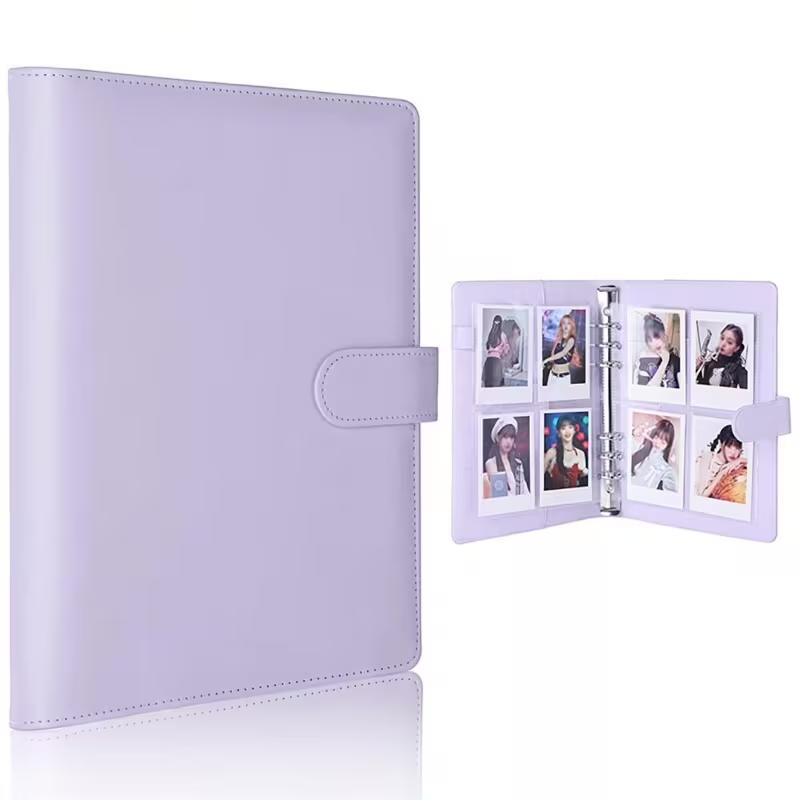 A5 Notebook Photocard Binder with 4 Pockets Sleeves, 6 Ring PU Leather Binder Loose Leaf Personal Organizer Photo Binder Book