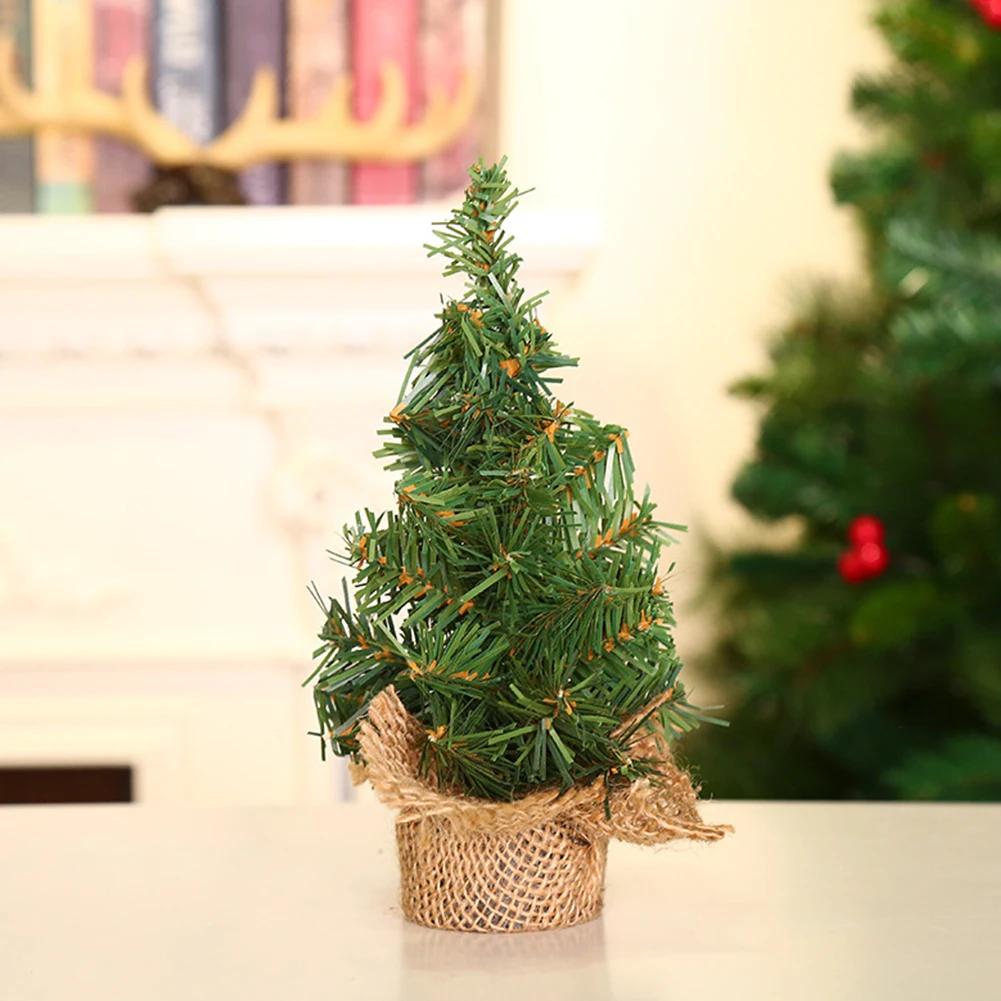 Mini Christmas Tree with Burlap Base Desktop Xmas Trees 20/30CM Cute Mini Christmas Tree New Decoration Ornaments