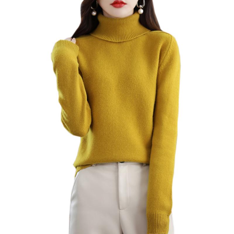 Women's Winter Double-Ply Thick High-Neck Pure Wool Cashmere Base Layer Sweater